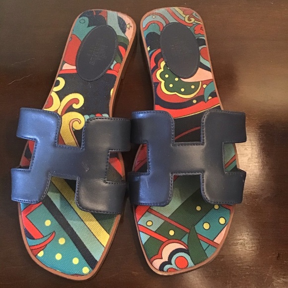 Designer Oran navy blue printed sole sandals 36 - Picture 1 of 8